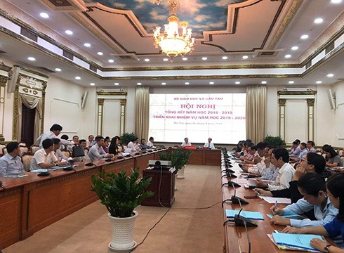 Quang cảnh hội nghị trực tuyến, điểm cầu ở Ủy ban nhân dân Thành phố Hồ Chí Minh (ảnh: P.L)