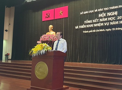 Giám đốc Sở Giáo dục và Đào tạo Thành phố Hồ Chí Minh phát biểu tại hội nghị (ảnh: P.L)