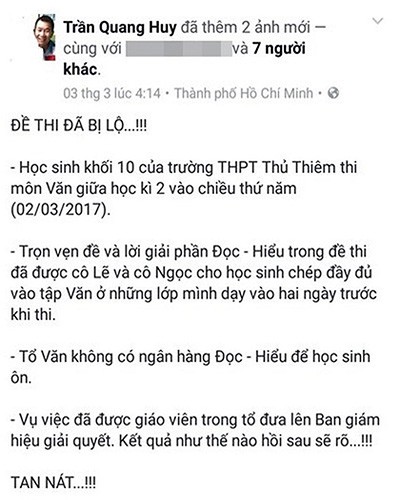 Nội dung trên facebook Trần Quang Huy năm 2017 (ảnh chụp màn hình).