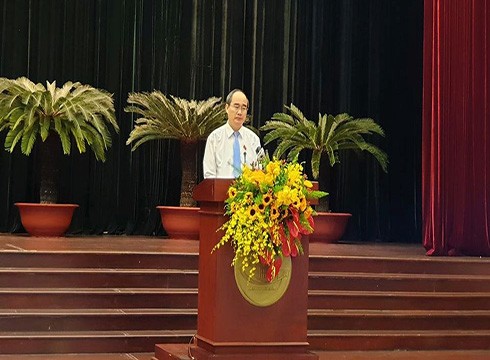 Bí thư Thành ủy Thành phố Hồ Chí Minh - ông Nguyễn Thiện Nhân phát biểu (ảnh: P.L)