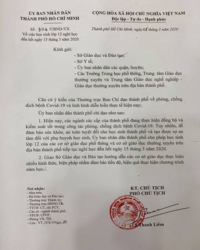 Văn bản 804/UBND-VX của Ủy ban nhân dân Thành phố Hồ Chí Minh (ảnh: P.L)