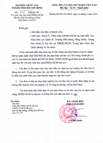 Văn bản thông báo 576 của Đại học Quốc gia Thành phố Hồ Chí Minh (ảnh: P.L)
