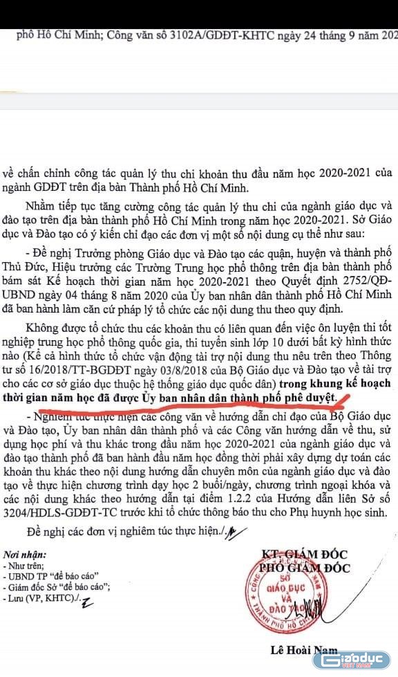 Trích văn bản 267 do Sở Giáo dục và Đào tạo Thành phố Hồ Chí Minh ban hành ngày 26/1/2021 (ảnh: P.L)