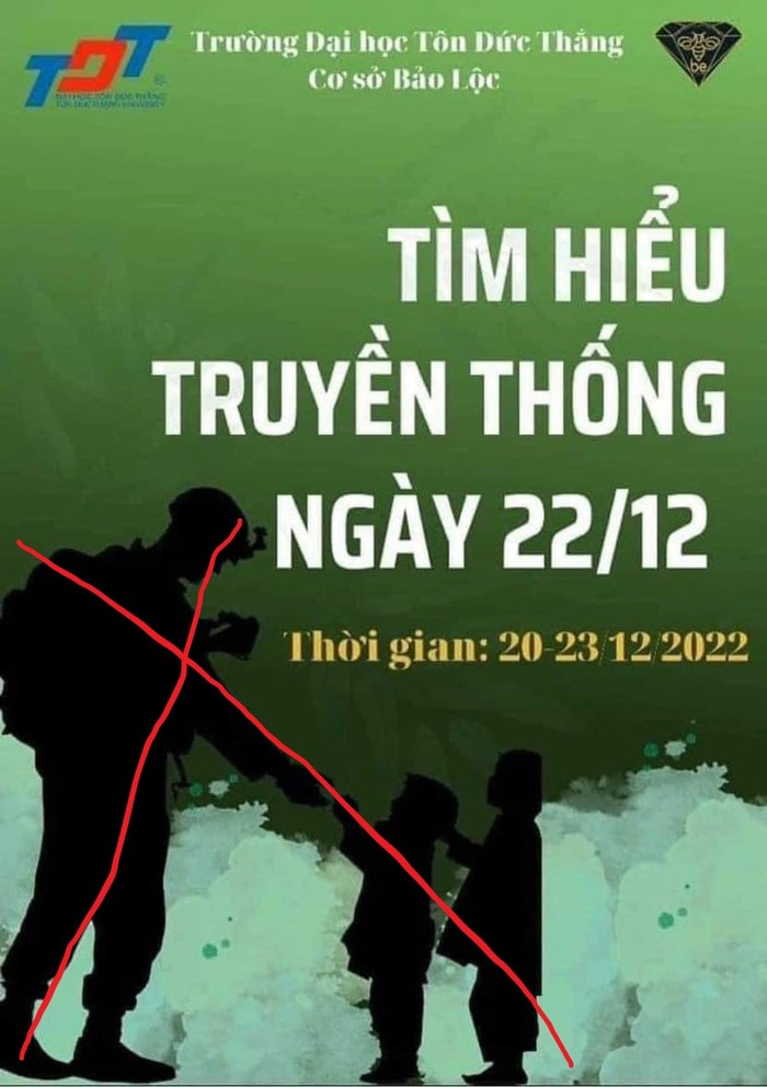 Banner tuyên truyền về hoạt động có in hình lính nước ngoài đăng trên facebook cơ sở Bảo Lộc (ảnh: CTV)
