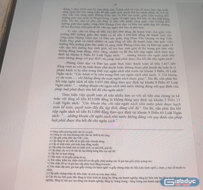 Trích trang 24 của Kết luận tố cáo liên quan đến ông Huy, ông Quang (ảnh chụp màn hình)