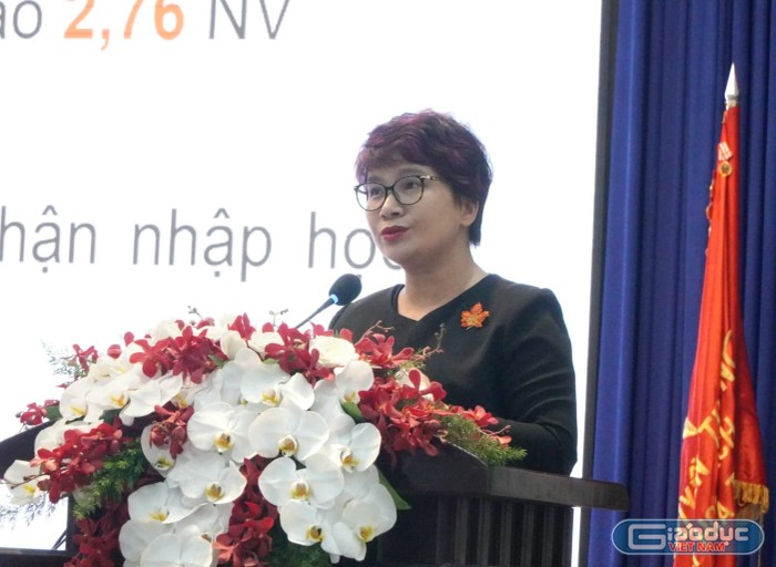Phó Giáo sư Nguyễn Thu Thủy, Vụ trưởng Vụ Giáo dục Đại học, Bộ Giáo dục và Đào tạo phát biểu (ảnh: V.D)