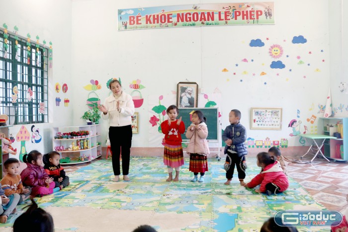 Một giờ học tại Trường Mầm non Nấm Lư (huyện Mường Khương, Lào Cai). (Ảnh: Ngân Chi).