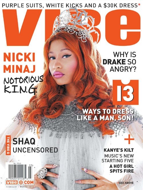 Nicki Minaj thể hiện phong cách "không giống ai" trong những bộ trang phục, kiểu tóc và phụ kiện ấn tượng trên Vibe.