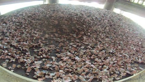 Tiền lẻ rải đầy trên mặt trống đồng ở chùa Bái Đính.