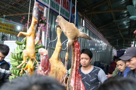 Thịt thú rừng tươi sống được bán ngay trên đường vào khu vực chùa Hương.
