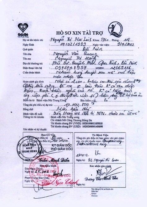 Hồ sơ tài trợ của cháu Nguyễn Thị Mai Linh do mì Gấu đỏ cung cấp.