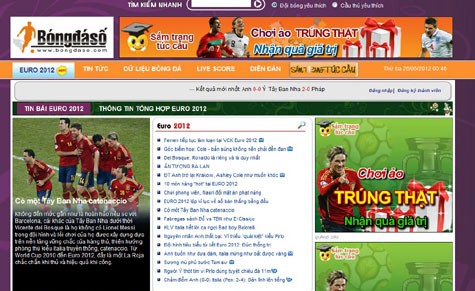 Rất nhiều banner quảng cáo liên quan đến cá độ bóng đá trên trang bongdaso.com