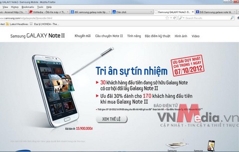 Thông báo khuyến mại rầm rộ của Samsung. Ảnh chụp từ website của Samsung Việt Nam.