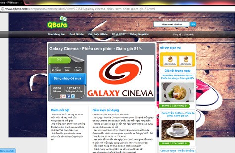 Hí hửng soạn tin mua vé xem phim tại rạp Galaxy trên website của Qbata nhưng nhiều khách hàng ngậm ngùi vì không mua được vé mà vẫn mất tiền phí tin nhắn oan (15.000 đồng/tin).