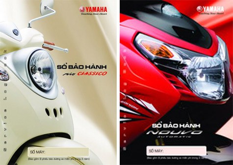Một số mẫu sổ bảo hành mới của công ty Yamaha Motor Việt Nam. Để bảo vệ quyền lợi chính đáng của mình, mỗi khách hàng khi mua xe cần chủ động yêu cầu đại lý bán xe đăng ký và cung cấp sổ bảo hành thật.