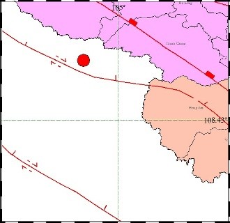 Bản đồ tâm chấn động đất biên giới Việt - Lào (Ảnh: Viện vật lý địa cầu)