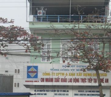 Trụ sở Chi nhánh xuất khẩu lao động của Công ty CPTM & XNK Xây dựng COSEVCO (thuộc Bộ Xây dựng, đóng tại phường Hà Huy Tập, TP. Vinh, Nghệ An) nơi xảy ra vụ án mạng