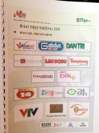 BTC cuộc thi Miss ITgo VN 2013 đã lợi dụng uy tín của báo Giáo dục Việt Nam và một số cơ quan báo đài để đi "xin" tiền tài trợ với danh nghĩa làm từ thiện (ảnh logo các cơ quan báo chí bị BTC cuộc thi mượn danh bảo trợ thông tin cho cuộc thi)