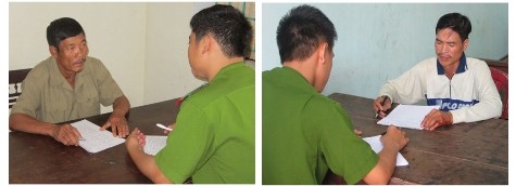 Nghi can Phan Ngọc Lai (bên trái) và Đặng Viết Hồng (bên phải) tại cơ quan điều tra