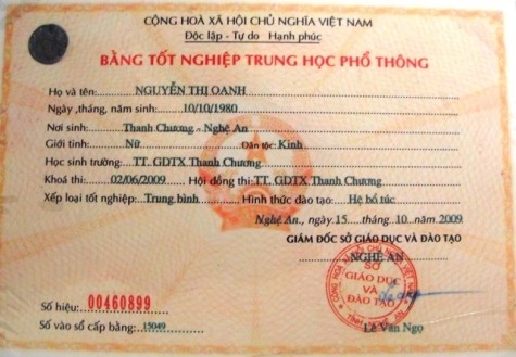 Mặc dù không thi đậu tốt nghiệp tại Trung tâm GDTX huyện Thanh Chương năm 2009 nhưng bà Nguyễn Thị Oanh - Chủ tịch hội phụ nữ xã Hạnh Lâm lại vẫn có bằng tốt nghiệp THPT