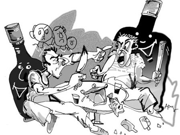 Nhậu say rồi đánh nhau, biếm họa trên cand.com.vn
