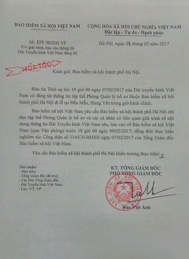 Công văn Bảo hiểm xã hội Việt Nam gửi Bảo hiểm xã hội thành phố Hà Nội.