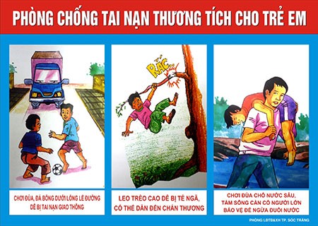 Pa nô tuyên truyền Phòng, chống tai nạn thương tích trẻ em tại thành phố Sóc Trăng. Ảnh: soctrang.gov.vn.
