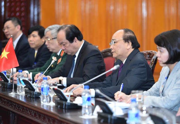 Thủ tướng Nguyễn Xuân Phúc phát biểu tại hội đàm. Ảnh: VGP/Quang Hiếu