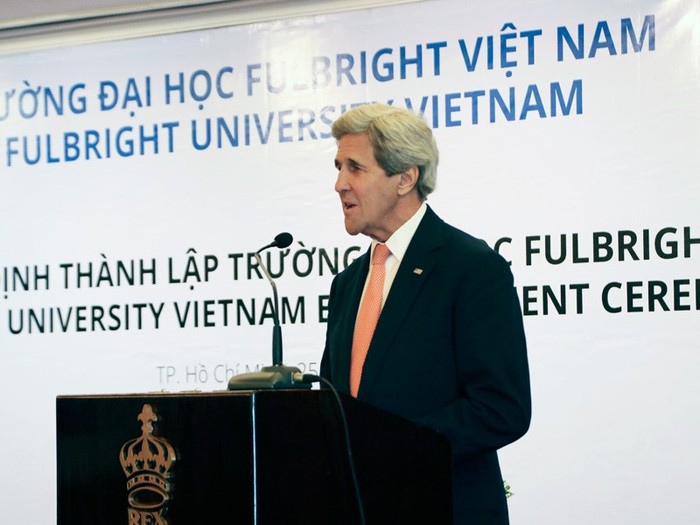Ngoại trưởng Mỹ John Kerry phát biểu tại lễ trao quyết định thành lập FUV. (Ảnh: FETP)