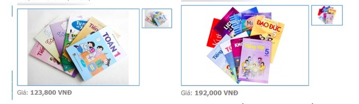 Giá bán sách giáo khoa lớp 1, lớp 5 của Công ty sách và thiết bị trường học Đồng Nai (ảnh chụp màn hình)