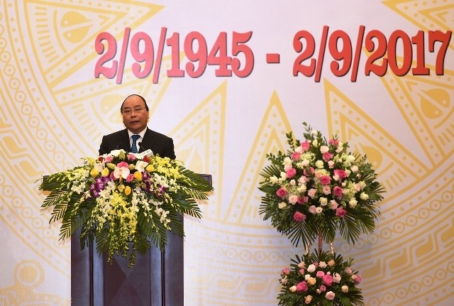 Thủ tướng Nguyễn Xuân Phúc phát biểu tại tiệc chiêu đãi Ngoại giao đoàn và các Tổ chức quốc tế tại Việt Nam nhân kỷ niệm 72 năm Quốc khánh 2/9.