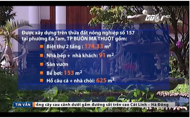Ảnh cắt từ clip của Vtc.vn mô tả biệt thự của Phó ban Nội chính tỉnh Đăk Lăk