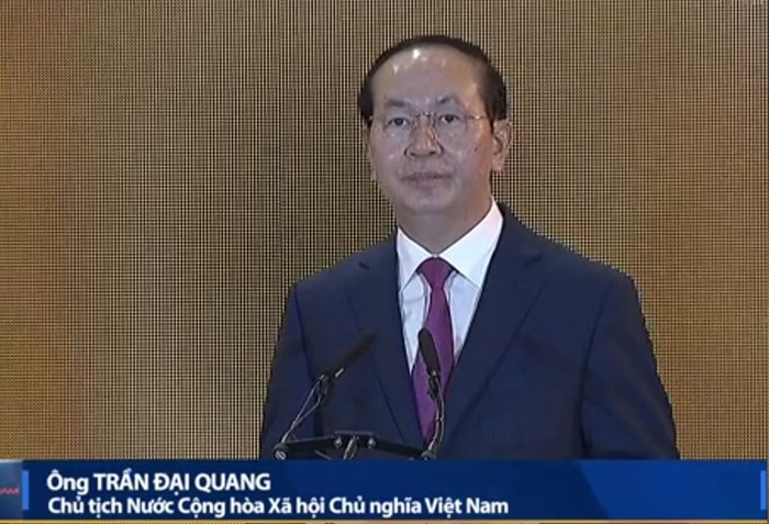 Chủ tịch nước Trần Đại Quang phát biểu tại lễ khai mạc Hội nghị Thượng đỉnh Kinh doanh APEC (CEO Summit). Ảnh: VGP/Thế Phong