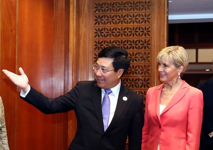 Phó Thủ tướng Phạm Bình Minh và Ngoại trưởng Australia Julie Bishop. Ảnh: VGP/Hải Minh