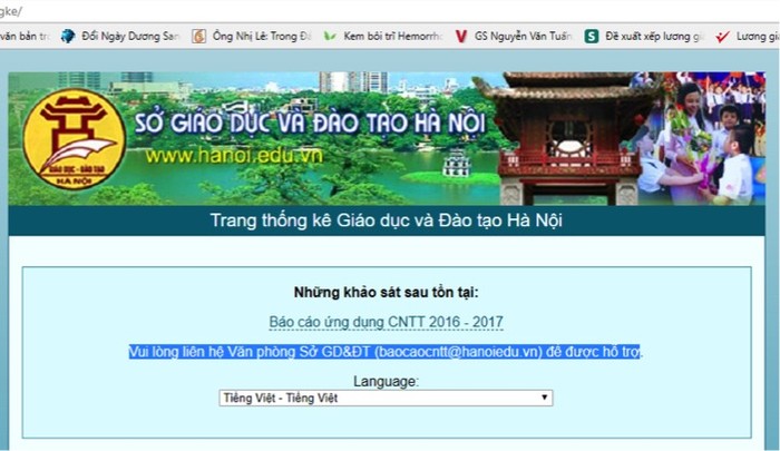 Ảnh chụp màn hình trang web Sở Giáo dục &amp; Đào tạo Hà Nội.