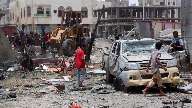Cảnh tàn phá trong cuộc chiến ở Yemen (Ảnh: CNN)