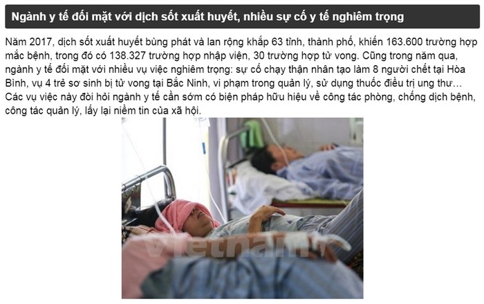 Trong ảnh: Bệnh nhân điều trị sốt xuất huyết. (Ảnh: Minh Sơn/Vietnam+)