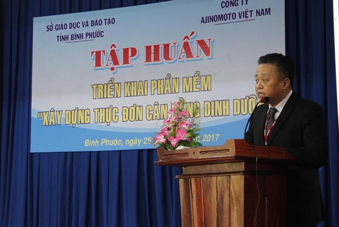 Ông Võ Duy Phong – Trưởng chi nhánh miền Nam của Công ty Ajinomoto Việt Nam chia sẻ về mục đích của dự án tại hội nghị.