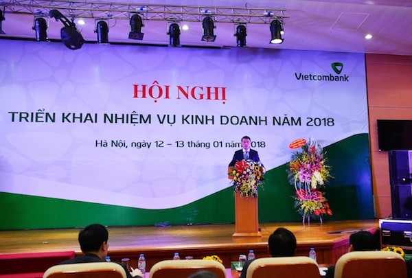Ông Lê Minh Hưng - Ủy viên Ban chấp hành Trung ương Đảng, Bí thư Ban Cán sự Đảng, Thống đốc Ngân hàng Nhà nước Việt Nam phát biểu tại hội nghị.