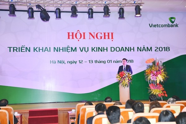 Ông Phạm Quang Dũng – Phó Bí thư Đảng ủy, Uỷ viên Hội đồng quản trị, Tổng giám đốc Vietcombank phát biểu tại hội nghị