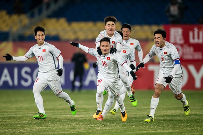 Niềm vui chiến thắng của các cầu thủ U23 Việt Nam (ảnh: VTV)