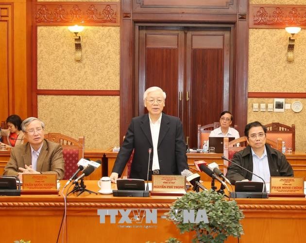 Tổng Bí thư Nguyễn Phú Trọng phát biểu tại Cuộc họp Ban Bí thư. Ảnh: Trí Dũng/TTXVN