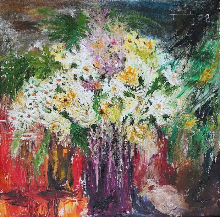 Tác phẩm &quot;Tĩnh vật hoa&quot; của họa sĩ Nguyễn Hồng Phương, chất liệu sơn dầu.