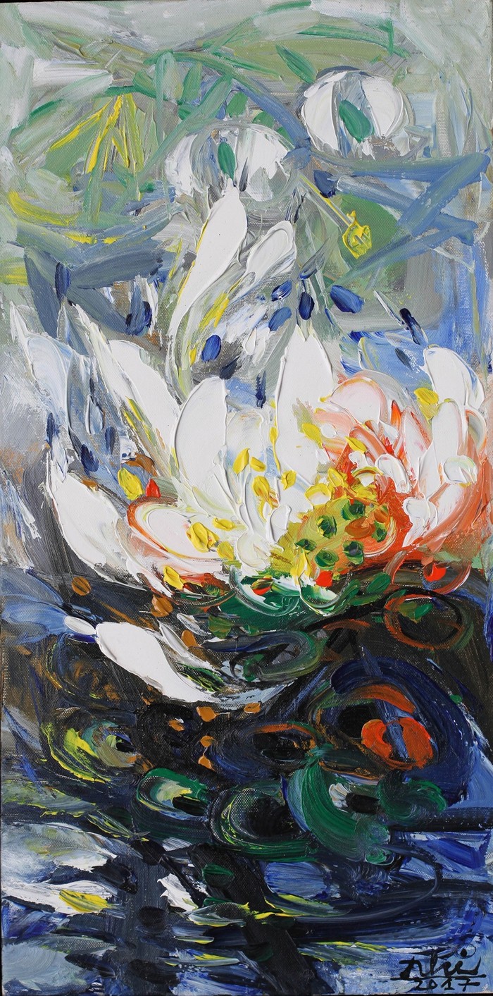 Tác phẩm &quot;Hoa sen 2&quot; của họa sĩ Bình Nhi, chất liệu sơn dầu.