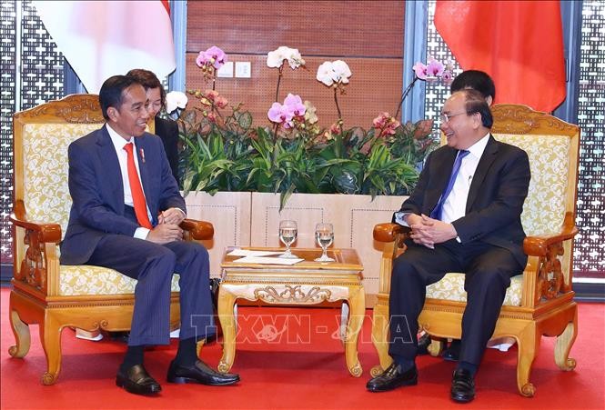 Thủ tướng Chính phủ Nguyễn Xuân Phúc hội kiến với Tổng thống Indonesia Joko Widodo. Ảnh: Thống Nhất/TTXVN