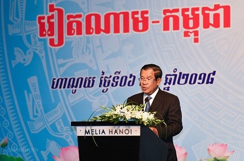 Thủ tướng Campuchia Samdech Techo Hun Sen phát biểu tại Diễn đàn. Ảnh: VGP/Quang Hiếu