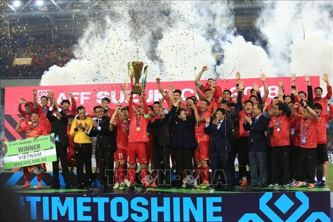 Đội tuyển Việt Nam, nhà vô địch mới của AFF Suzuki Cup 2018. Ảnh: TTXVN