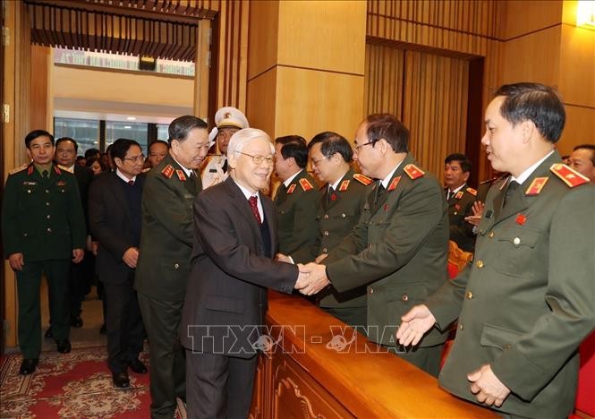 Tổng Bí thư, Chủ tịch nước Nguyễn Phú Trọng với các đại biểu dự hội nghị. Ảnh: Trí Dũng/TTXVN