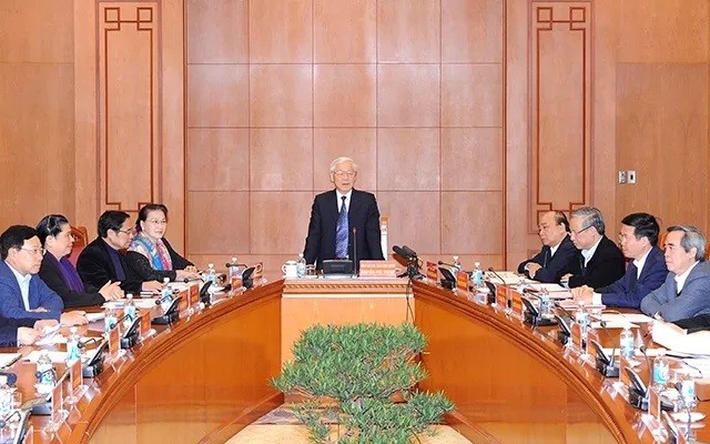 Tổng Bí thư, Chủ tịch nước Nguyễn Phú Trọng phát biểu ý kiến chỉ đạo phiên họp. Ảnh: ĐĂNG KHOA/ Nhandan.com.vn