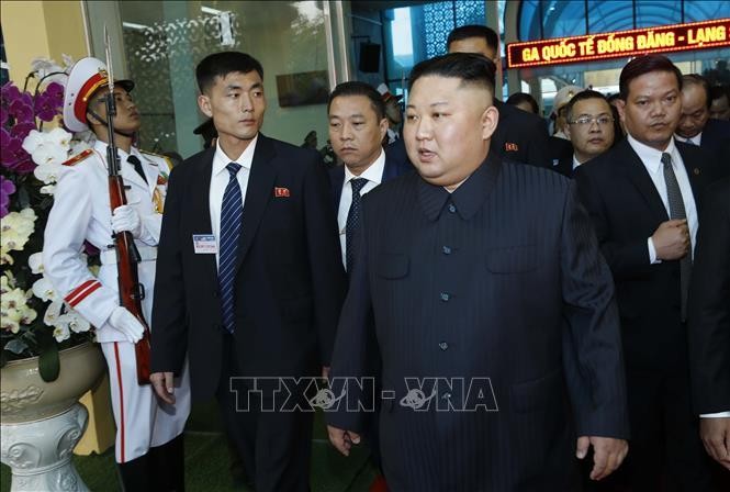Chủ tịch Triều Tiên Kim Jong-un rời ga Đồng Đăng (Lạng Sơn) về Hà Nội. Ảnh: Nhan Sáng/TTXVN